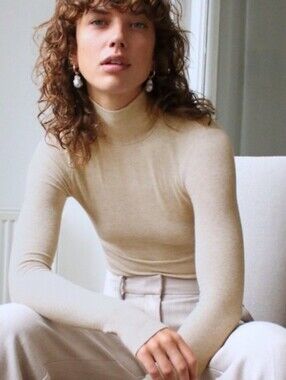 Aritzia Wilfred New Only Waist Turtleneck modal ribbed oatmeal beige medium